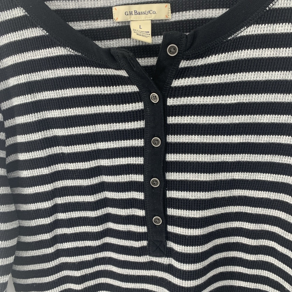 2 Women GH BASS CO THERMAL HENLEY SHIRT Long Sleeve Stripe Top Waffle Large - Picture 8 of 9